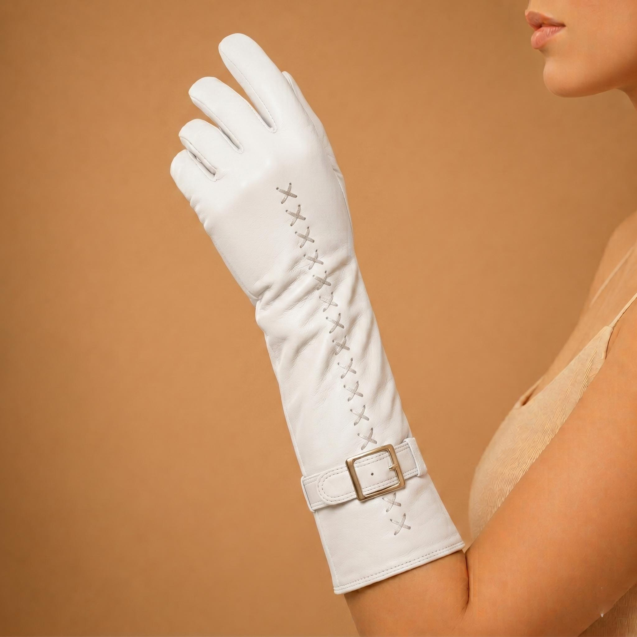 Women's Long Gloves with Cross-Stitch Embroidery