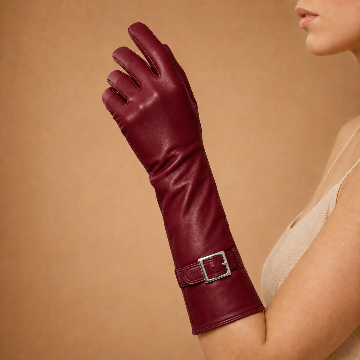 Women's Long Buckle Wristband Gloves