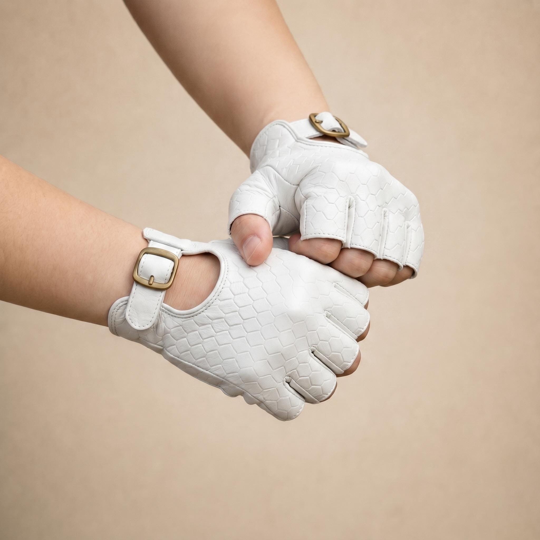 White Perforated Pattern Driving Gloves